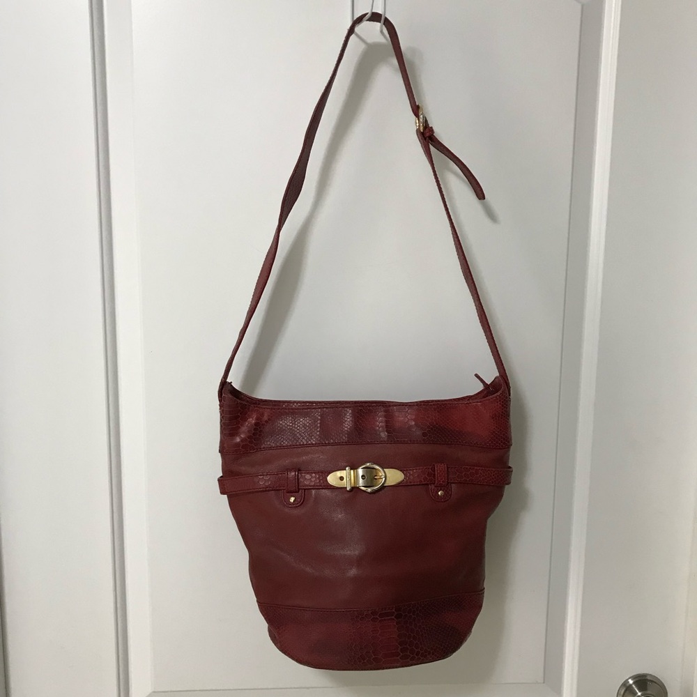 Henri Bendel Red and Snakeprint Leather Bucket Shoulder Bag Vintage EUC